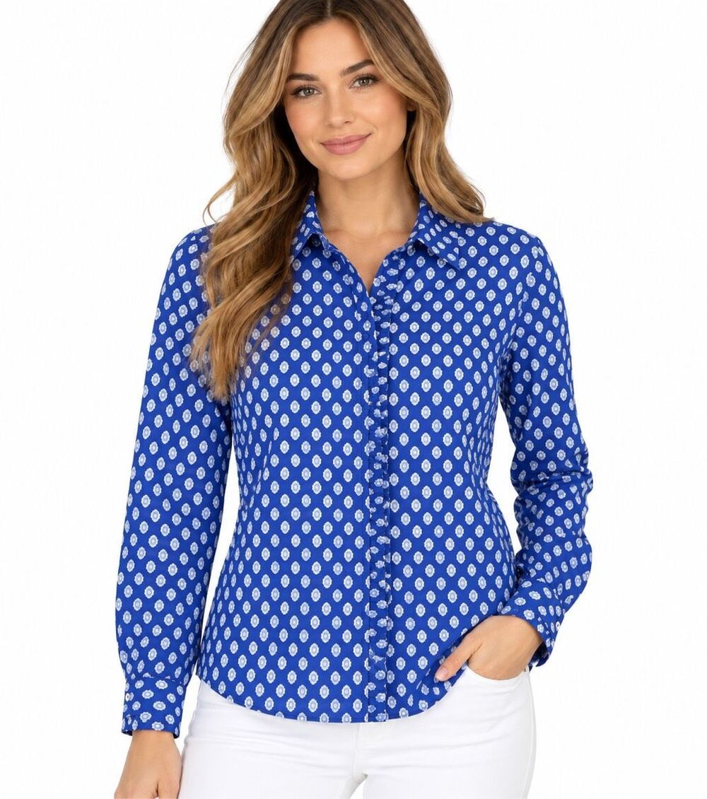 Tyler Boe Blue Floral Print Ruffle Button Up Long Sleeve Shirt Women’s Small